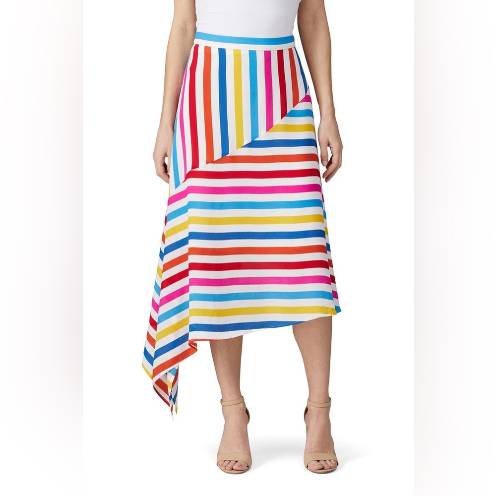 Color Me Courtney Elle Midi Skirt Multi Color Stripe Rainbow Asymmetric size‎ 12